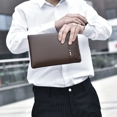 Men's Clutch Bag, Large Capacity, Soft Leather, iPad Compatible - 5