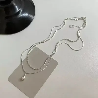 925er Silber doppellagige Halskette Wassertropfen