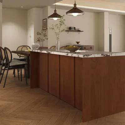 Walnut Kitchen Island with Solid Wood Floor Storage Cabinet