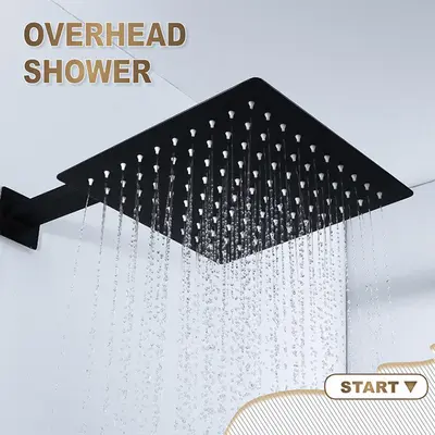 304 Stainless Steel Matte Black Square Rain Shower Head, 6-16 Inch