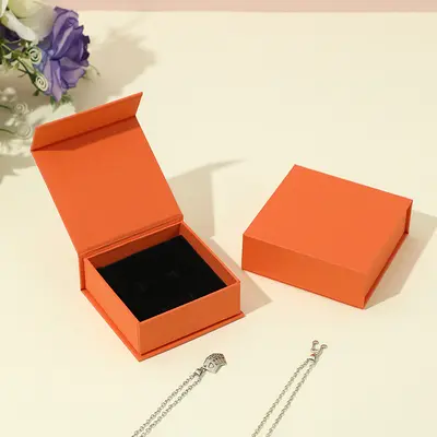 In stock, jewelry box with magnetic lid and gold printed paper packaging, wholesale for rings, necklaces, bracelets and accessories. - 12