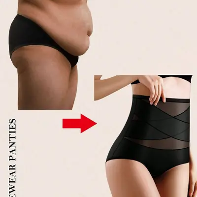 High-Waist Body Shaping Pants, Cross Bandage Tummy Control, Hip Lifting