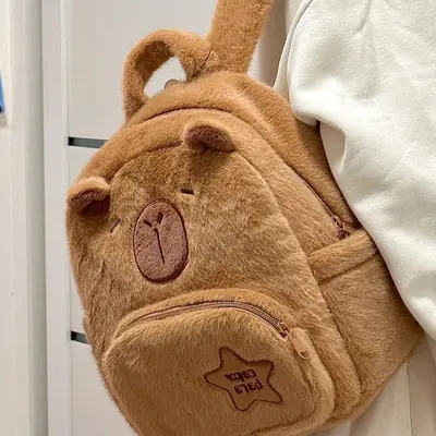Capybara plush backpack, cute, fur design, student