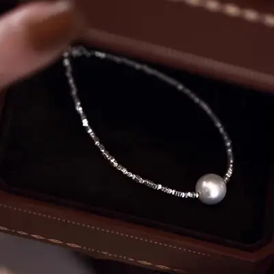 S925 sterling silver necklace with pearl, collarbone chain - 2
