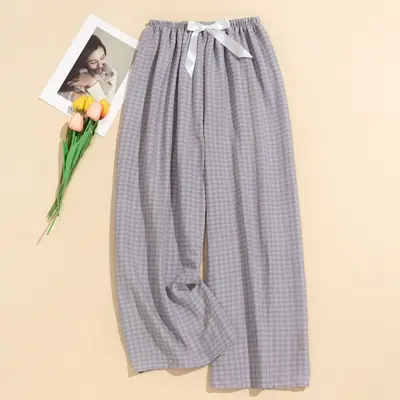 Damen-Sommerpyjamahose aus Wolkenbaumwolle, weites Karo-Bein - 11