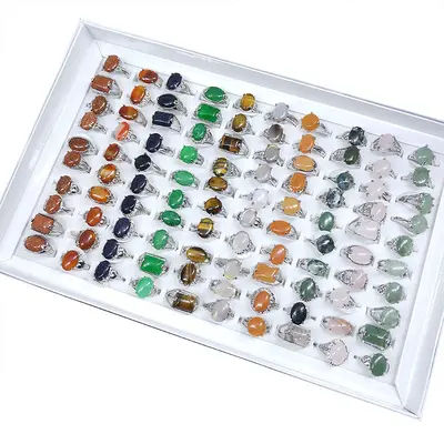 Assorted natural stone rings, mixed set