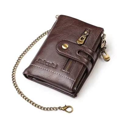 JINBAOLAI Retro Chain Men's Wallet with Double Zipper and Coin Pocket - 7