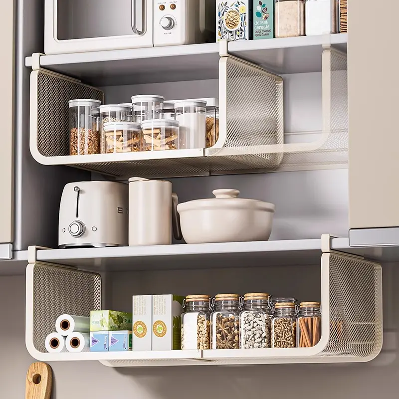 Kitchen storage shelf, retractable, spice organizer
