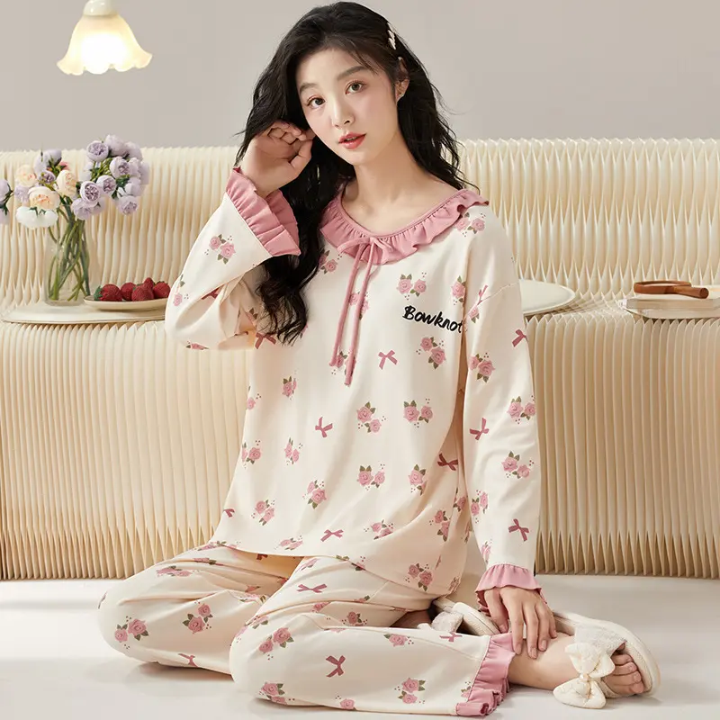 Women's Long Sleeve Two-Piece Pajama Set, Round Neck, Loose Fit
