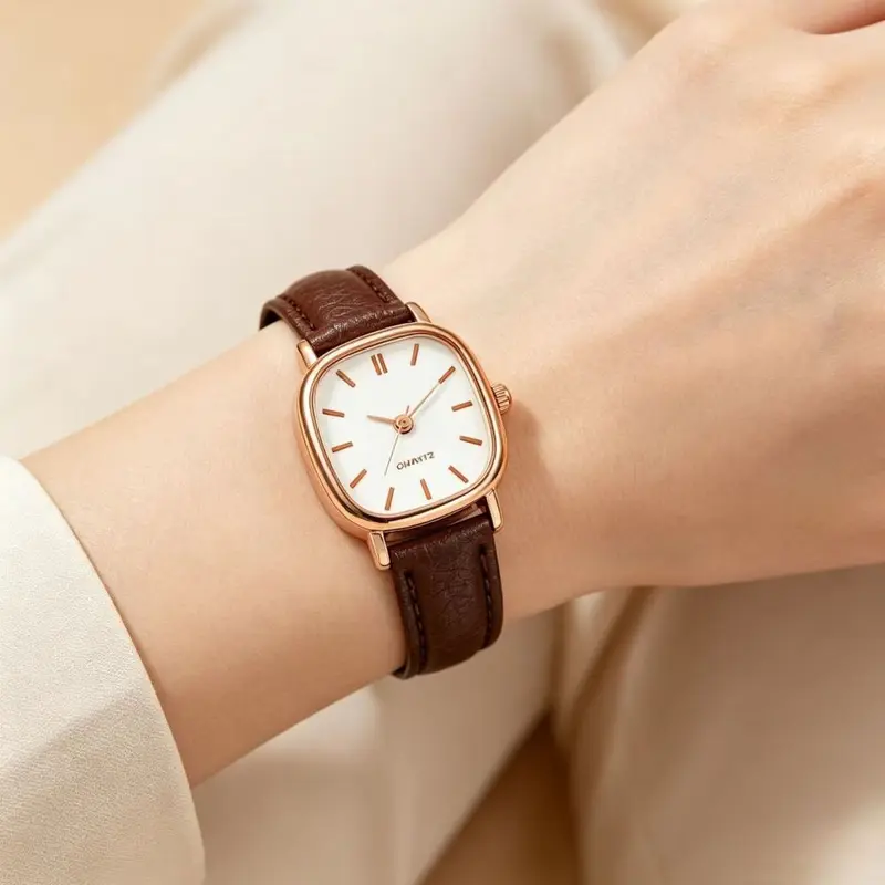 Korean-style quartz watch, leather strap, couple model