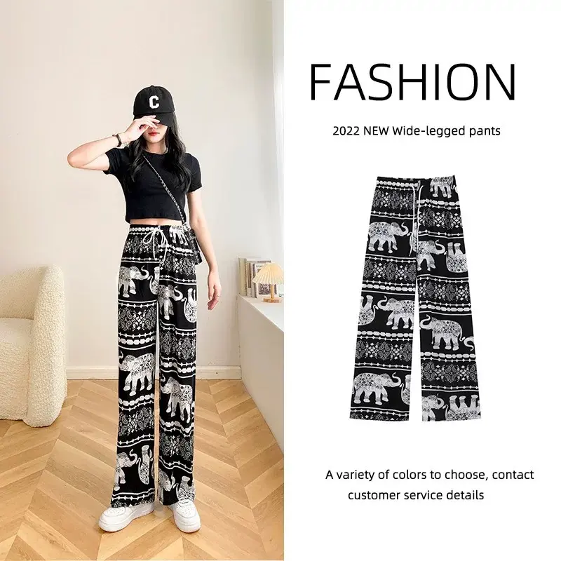 Weite Yogahose mit Elefantenmuster, leichter Sommerschnitt