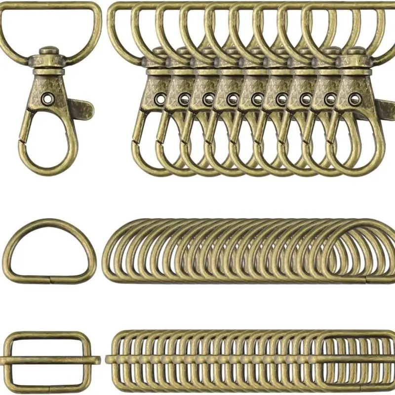 50 Bronze Keychains with Rotating Hook, D-Ring and Slide Clasp
