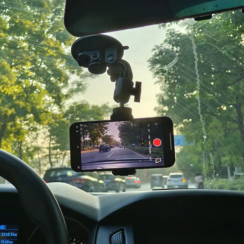 In-Car Phone Holder with Suction Cup, Selfie and Dashcam Recording Mount