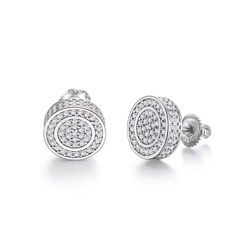 Round Moissanite Double Earrings, 925 Sterling Silver Screw-Back