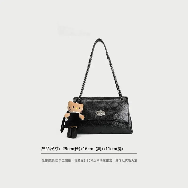 Women's Hourglass Bag with Chain Strap, Diamond Pattern, Shoulder and Crossbody