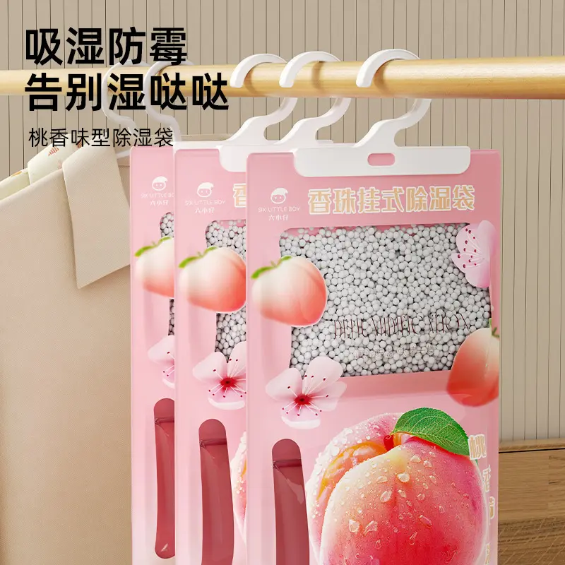 Hanging Wardrobe Dehumidifier Bag for Dormitories, Peach Scent