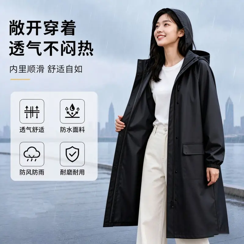 Raincoat for Electric Scooters Long Style Women's Single-Person Fashion One-Piece Raincoat Thickened Waterproof Burst Rain Poncho Oversized Electric Scooter Raincoat