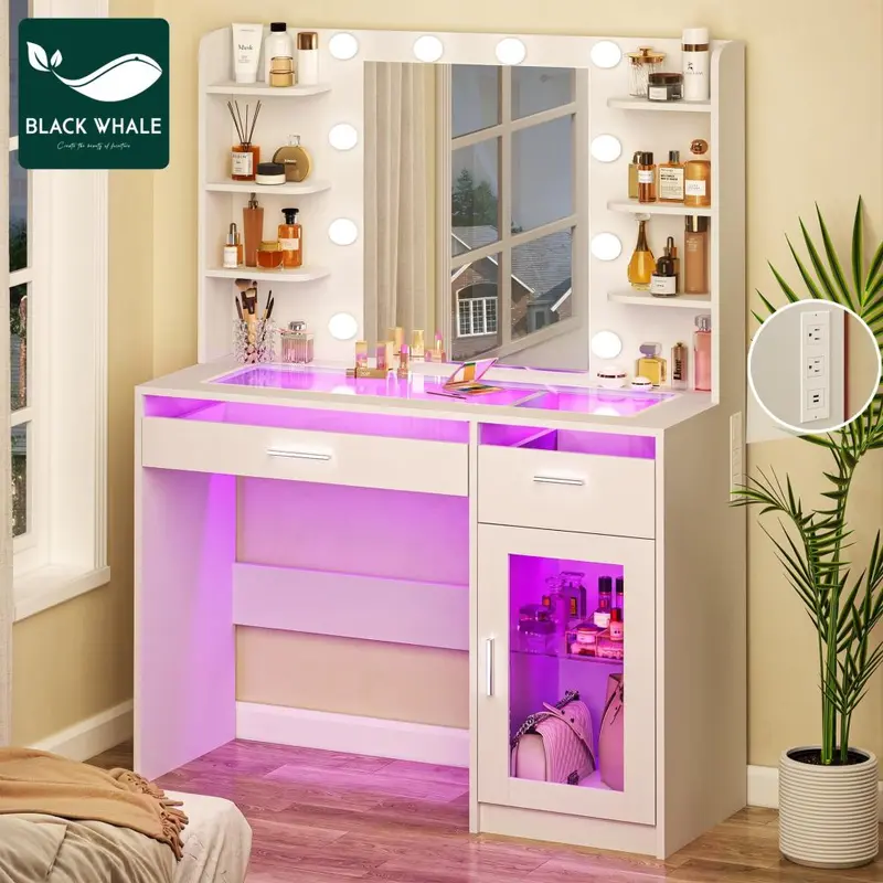Modern Bedroom Makeup Vanity Table with Light Panel Multifunctional