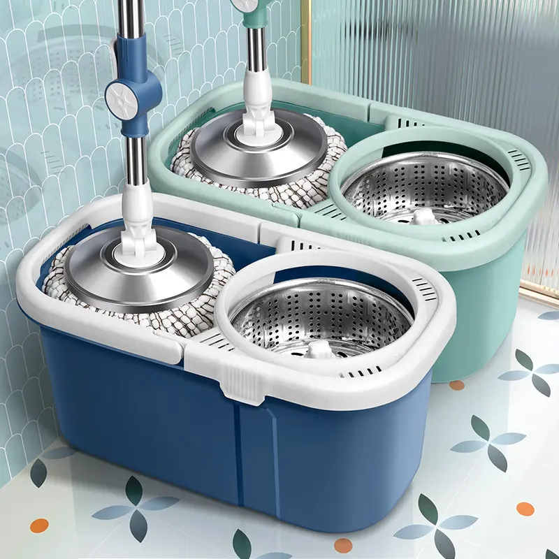 Hands-Free Rotating Mop with Dual-Drive Spin Dry and Single Bucket