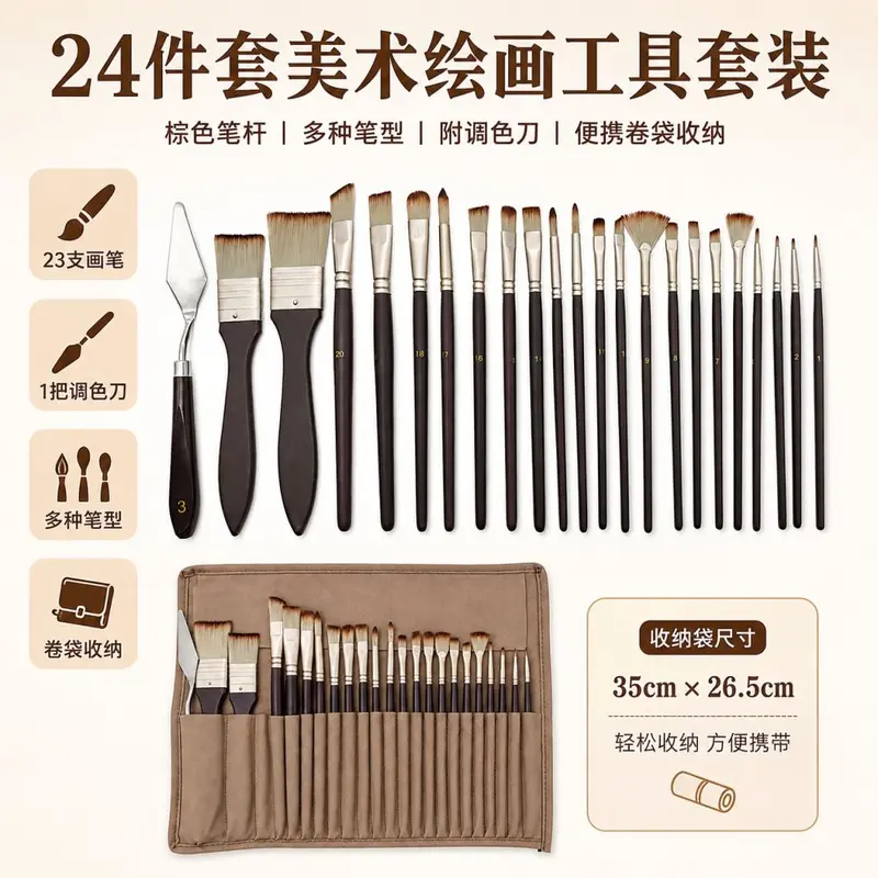 跨境批发美术绘画工具套装画笔套装调色刀收纳包组合水彩水粉丙烯
