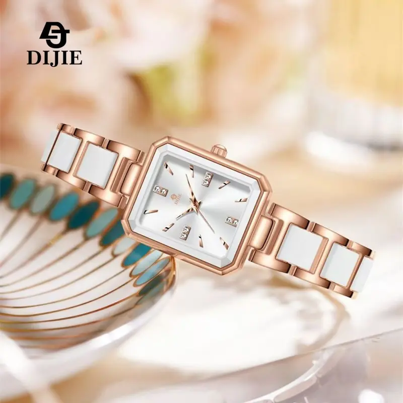 Damenuhr, Luxus, Diamant, quadratisches Zifferblatt, elegant, Quarz