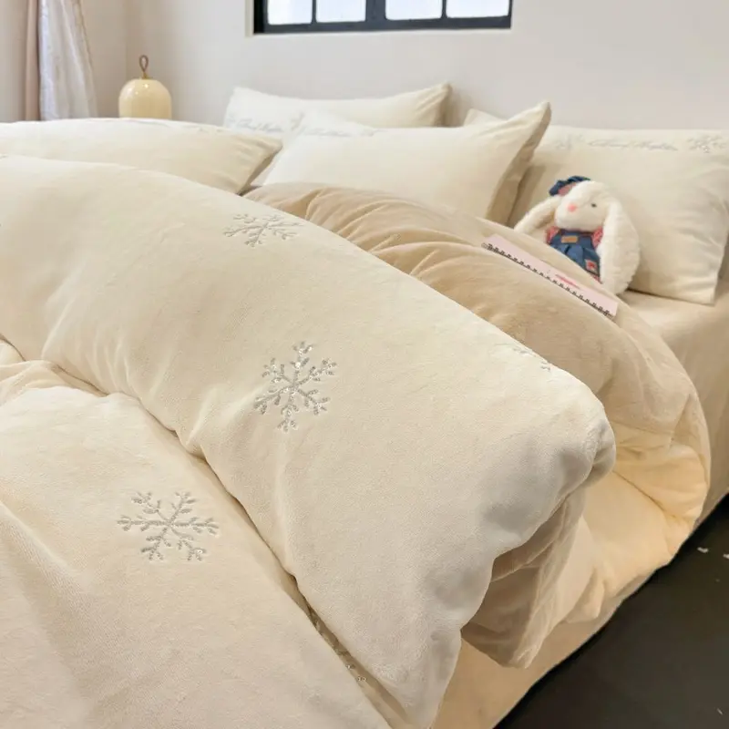 Embroidered Milk Velvet Bedding Set, 4-Piece Thickened Winter