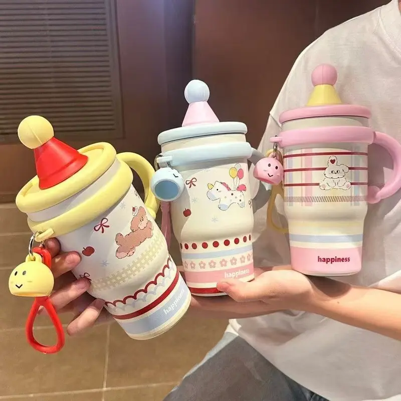 Large-Capacity Cartoon Insulated Cup with Straw for Office Use