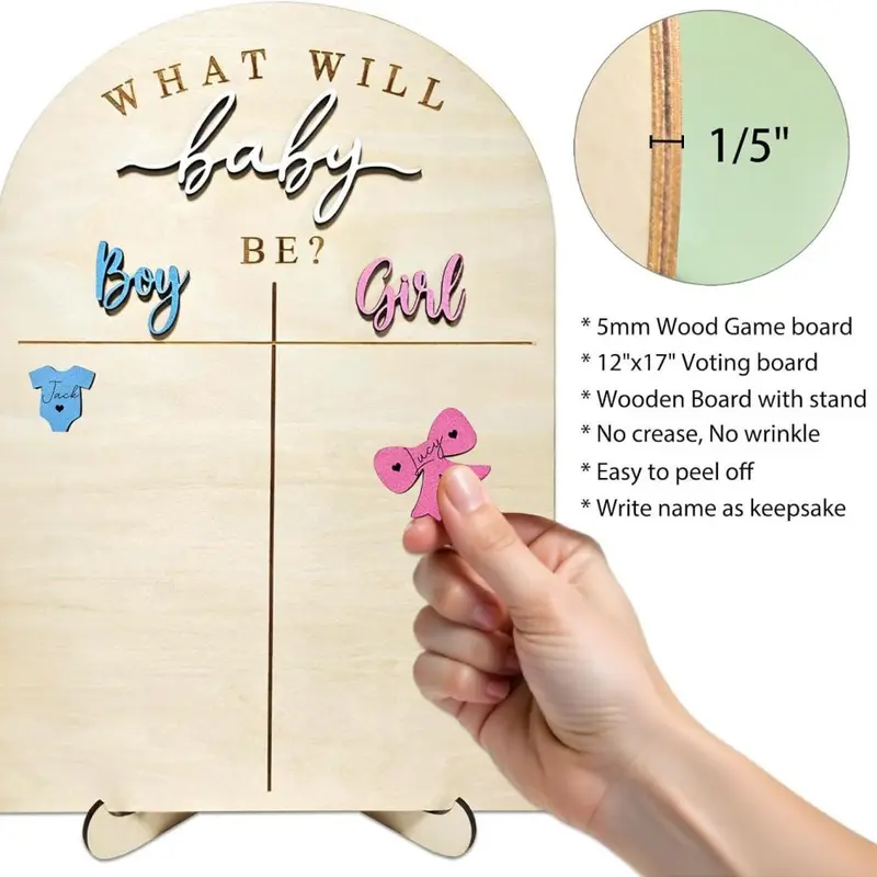 Wooden Baby Gender Reveal Voting Board with Stand Decorative Gender Guessing Game Gender Reveal Party Ideas