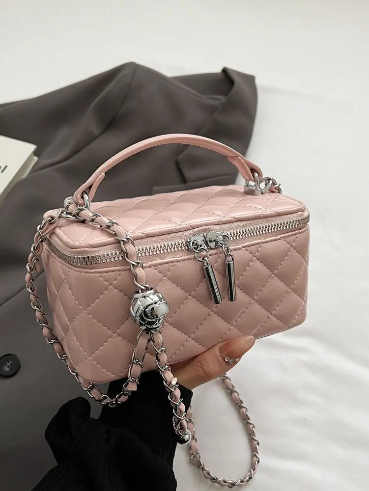 Women's Small Square Handbag, Box Style with Chain Strap, Crossbody