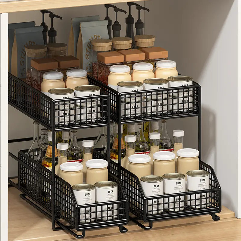 Kitchen pull-out multi-layer storage basket for under-sink cabinet