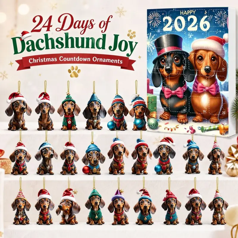 2026 Christmas Advent Calendar Blind Box with Acrylic Dachshund Pendant