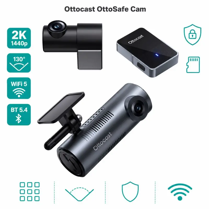 Ottocast çift kameralı kablosuz CarPlay dashcam, 2K QHD 1440p