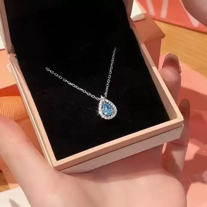 Titanyum Çelik Mavi Göz Yaşı Kolye Bileklik Su Damlası Parlak Azınlık Basit Lüks Decollete Zincir Kız Arkadaş Hediyesi Fabrika Toptan