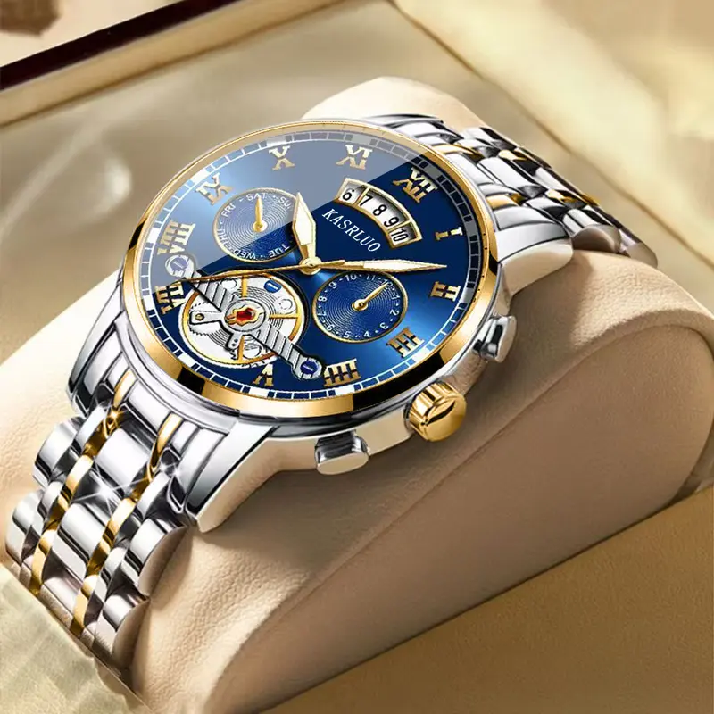 Cross-border New Stainless Steel Fake Tourbillon High-value Watch Men's Fashion Luminous Waterproof Men's Watch Steel Strap Model