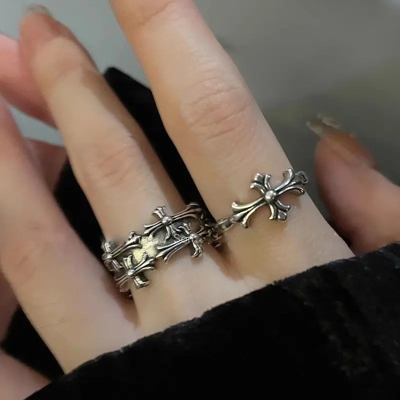 Punk-Kreuzring Damen, Vintage Y2K Doppelring