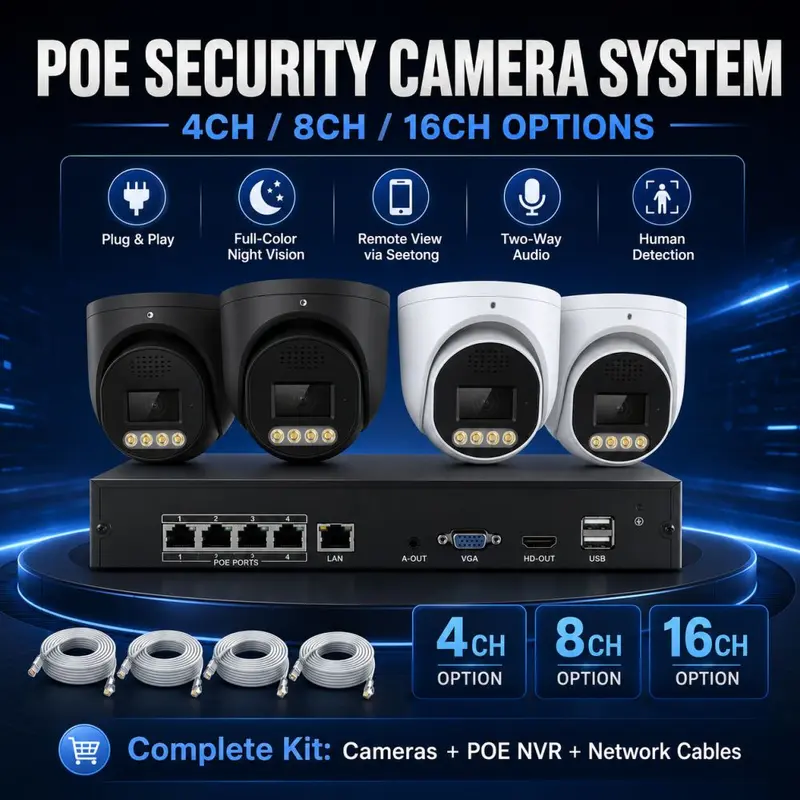 4/8/16CH POE Security Camera System CCTV Kit 监控摄像头套装