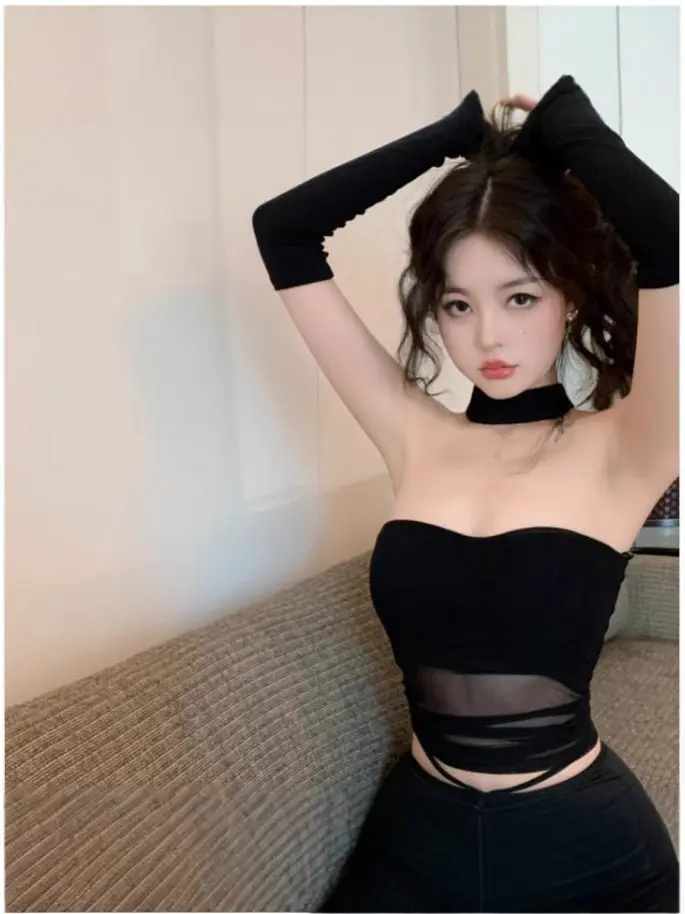 Women's Backless Off-Shoulder T-Shirt, Sexy Knit Patchwork Tube Top