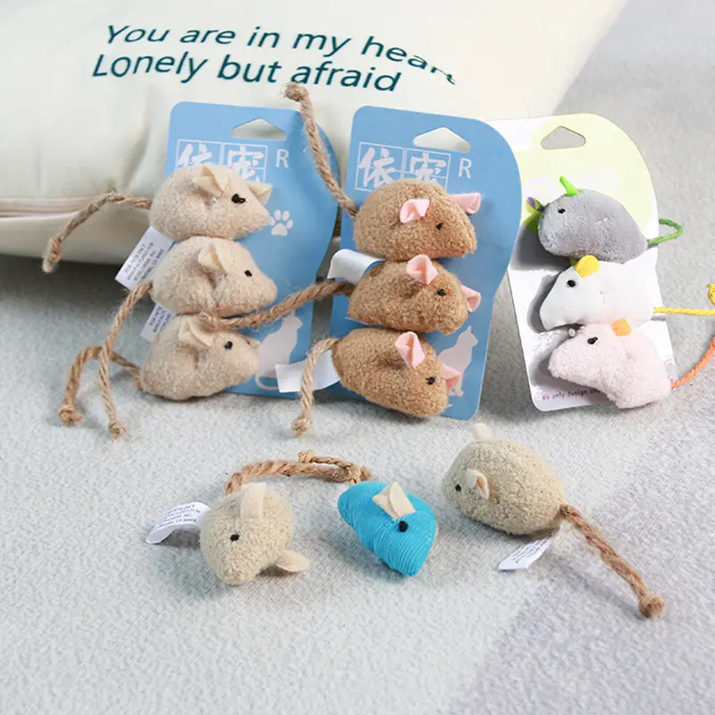 Simulated Plush Mouse Cat Toy, 3-Piece Set with Catnip