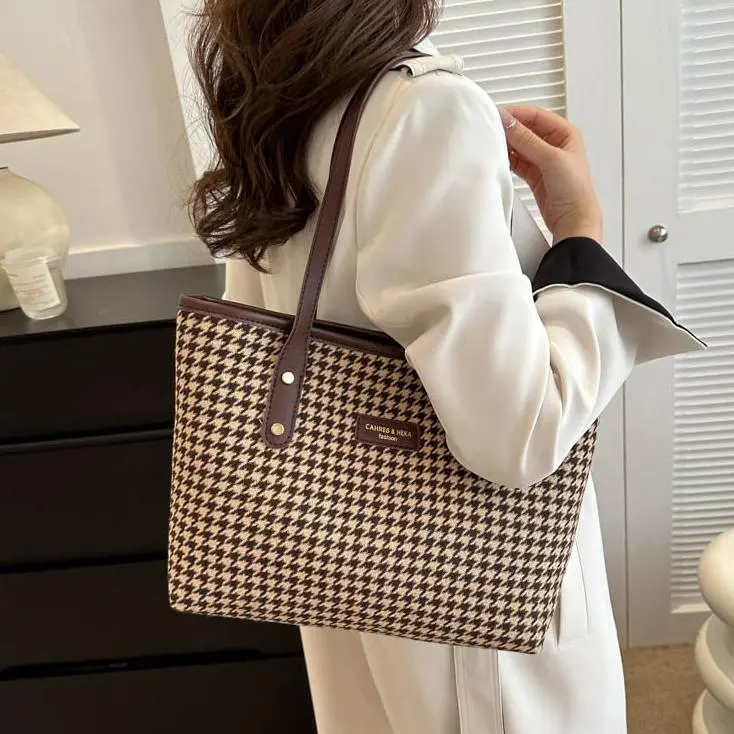 Herringbone Pattern Retro Textured Large-Capacity Women's Shoulder Bag