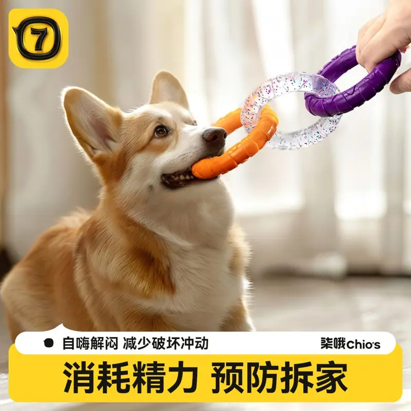 Pull Ring Dog Toy with Teeth Cleaning, Chew-Resistant Tug Toy