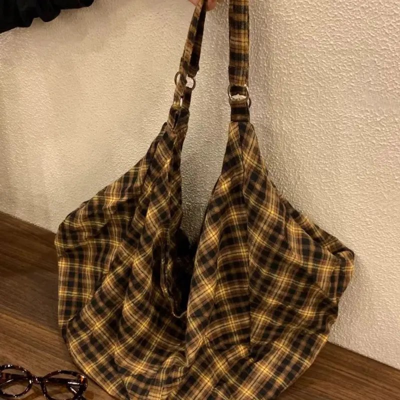 Retro Plaid Canvas Backpack for Women, Large Capacity, 2025 Model