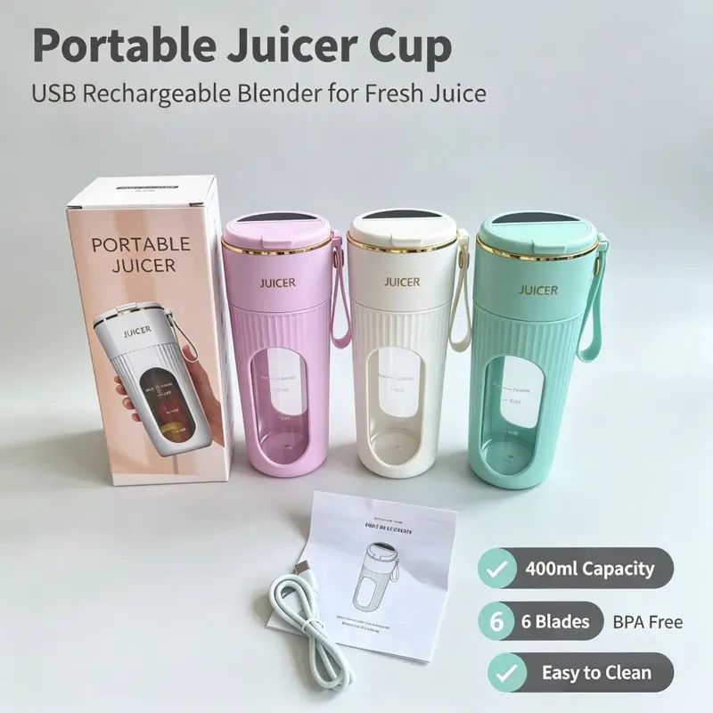 Portable juicer cup, USB rechargeable, 400ml capacity