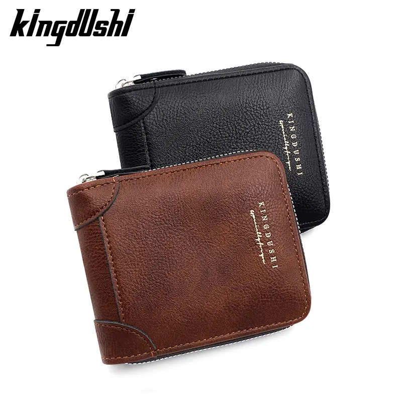 Men's Short Wallet with Chain, Multi-Card Slots and Zipper Coin Pocket