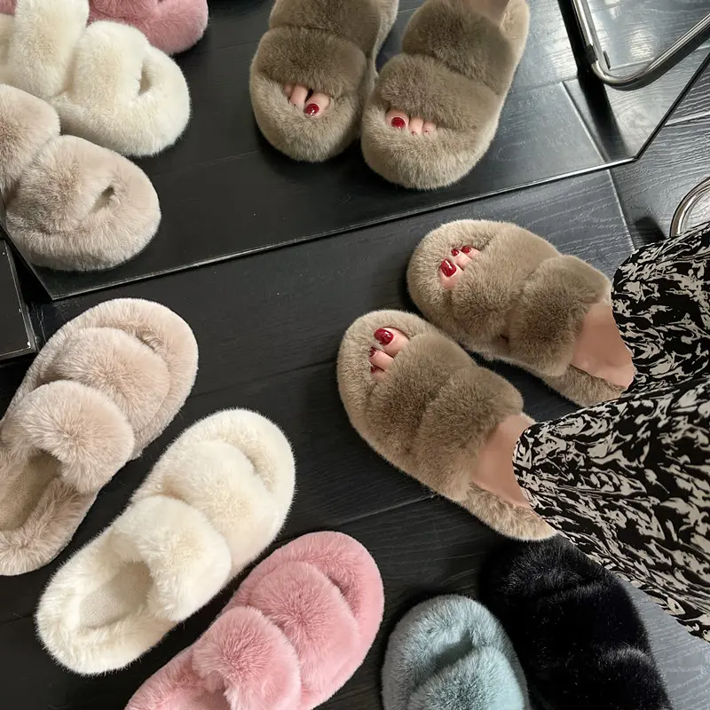 Women's Plus Size Fluffy Slippers, Non-Slip Cotton House Slippers