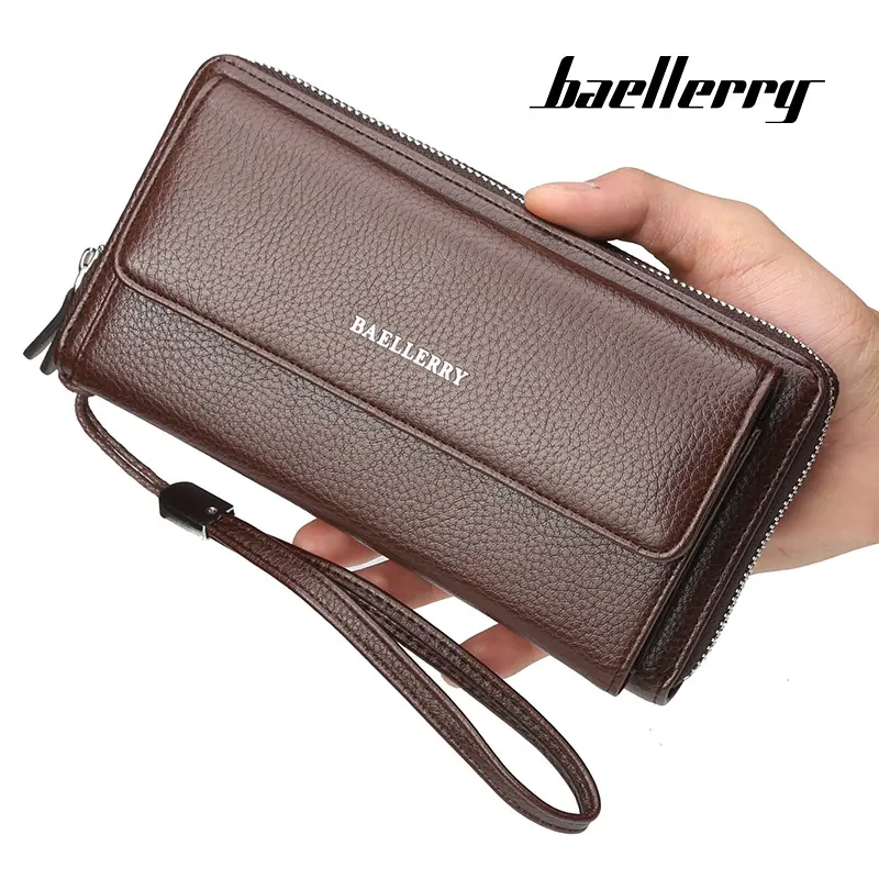 Men's Wallet baellerry Large Capacity Litchi Pattern Multi-Card Clutch