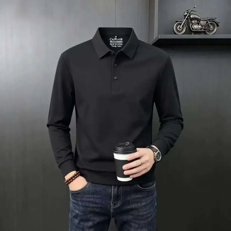 Men's Long-Sleeve Seamless Polo Shirt, Thickened Base Layer, Autumn Winter