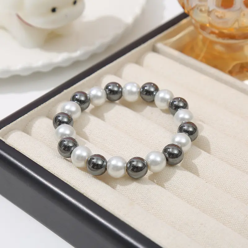 Schwarzer Achat Perlenschmuck-Armband, elastisch
