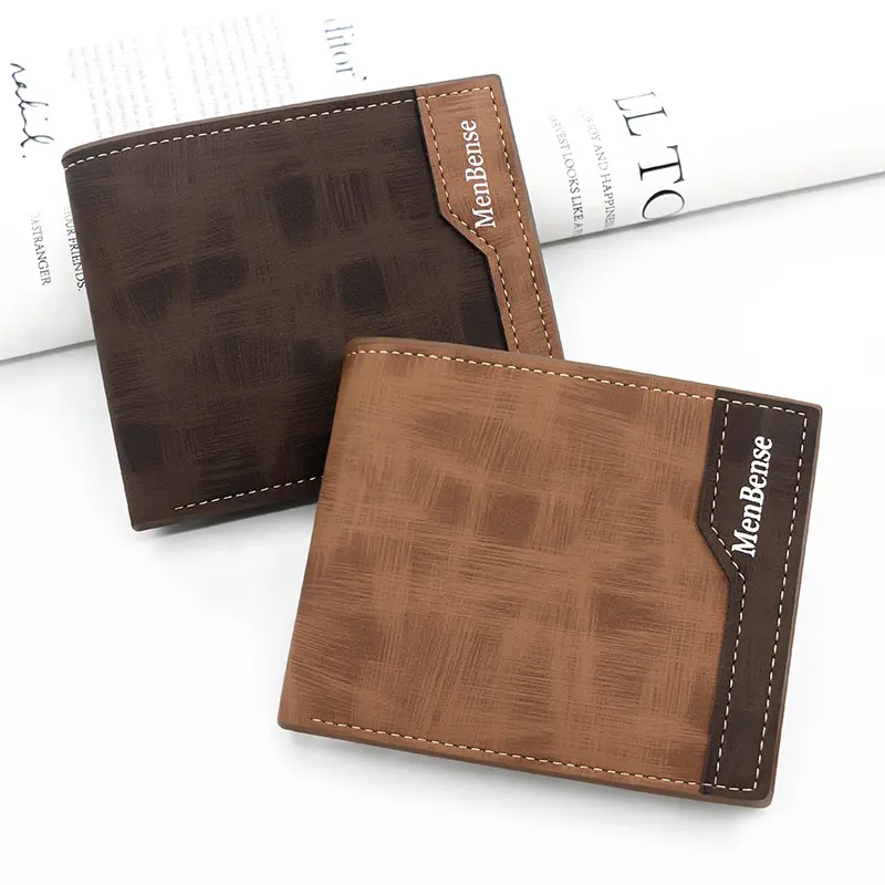 Kore Tarzı Patchwork Mat Erkek Kısa Cüzdan Çok Kartlıklı Kimlik Bölmeli