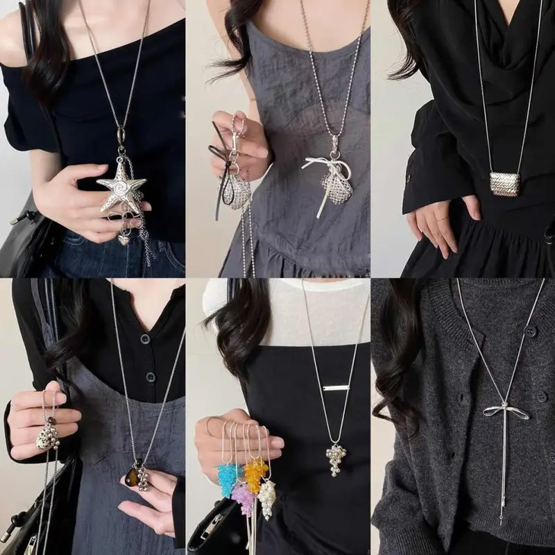 Minimalistisches langes Halsketten-Accessoire mit silbernem Seestern für Frauen, Schlüsselbeinkette mit sommerlicher Persönlichkeit, stilvolle und raffinierte Halskette.