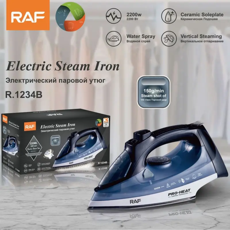 RAF 2200W tragbarer Dampfbügeleisen mit Kabel, Trocken- und Nassgebrauch
